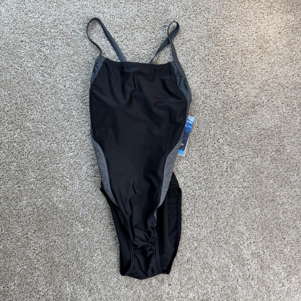 Speedo Swimsuit Womens 10 Black One Piece Pro LT Crossback Athletic Training